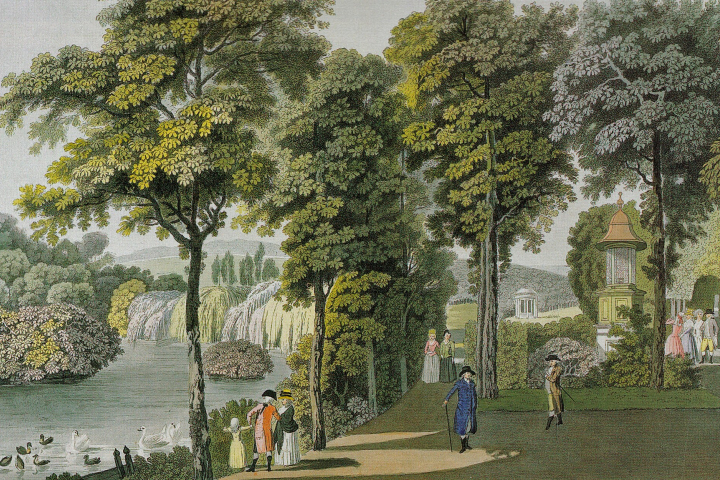 Alte Darstellung eines Landschaftsparks